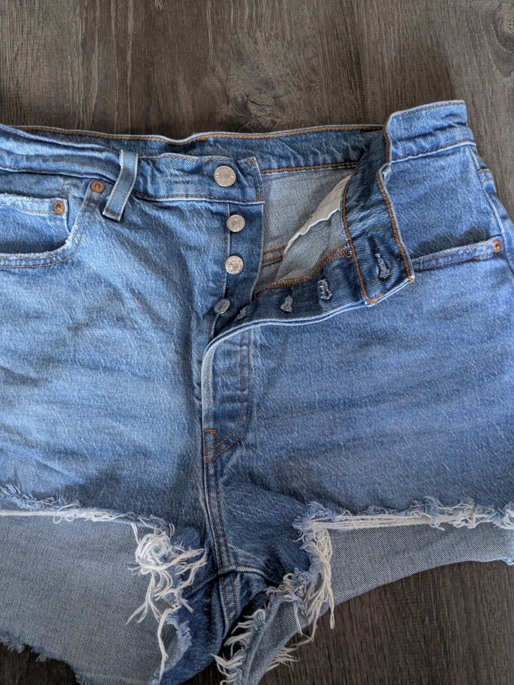Levi's Light Blue Distressed Women's Button Fly Denim Shorts